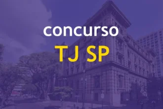 Foto do tribunal de justiça de sp sobreposta pelas palavras concurso TJSP referente ao concurso público