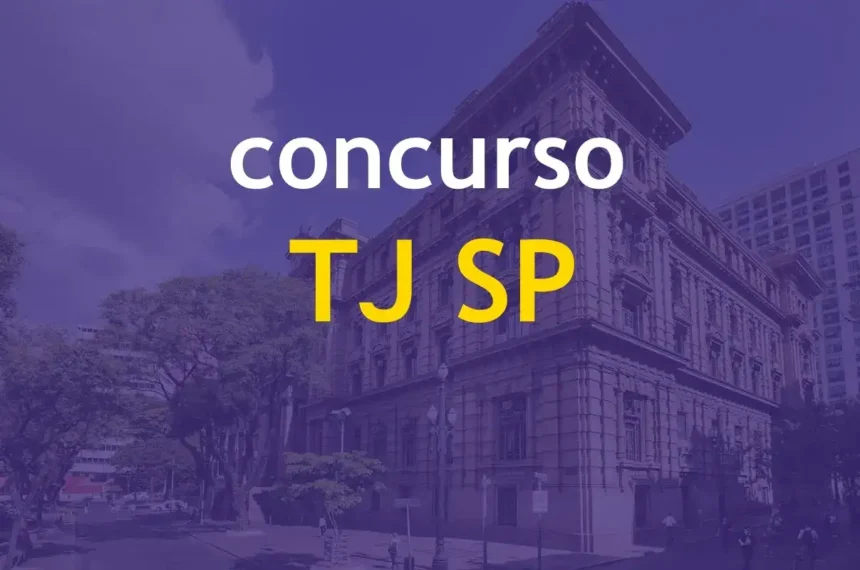 Foto do tribunal de justiça de sp sobreposta pelas palavras concurso TJSP referente ao concurso público